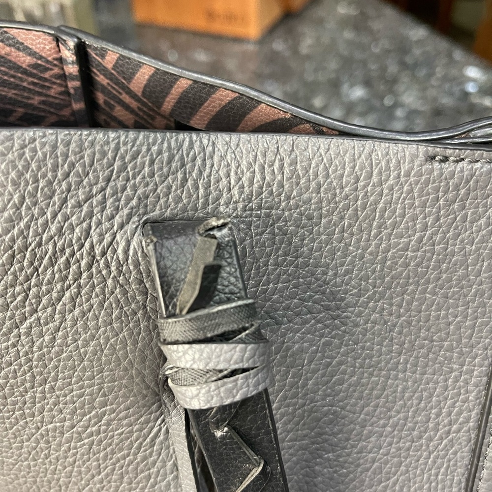 Tommy Bahama Dark Gray Pebbled Leather Tote w/ Black Braided Straps 11x14 - Picture 9 of 15